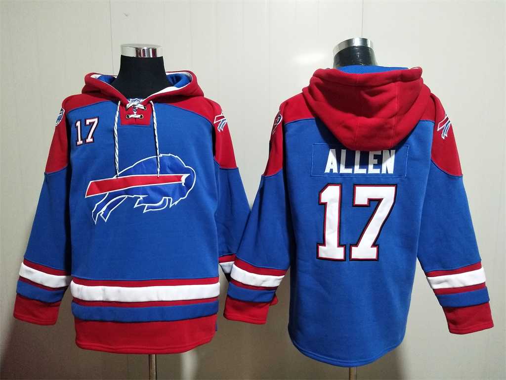 Buffalo Bills #17 Josh Allen Blue Ageless Must Have Lace Up Pullover Hoodie,We sell and wholesale Buffalo Bills #17 Josh Allen Blue Ageless Must Have Lace Up Pullover Hoodie on line form chian!